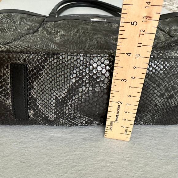 Tumi Snake Print Nylon Travel Tote Leather Trim Black/Gray Large Shoulder Bag - Picture 13 of 15